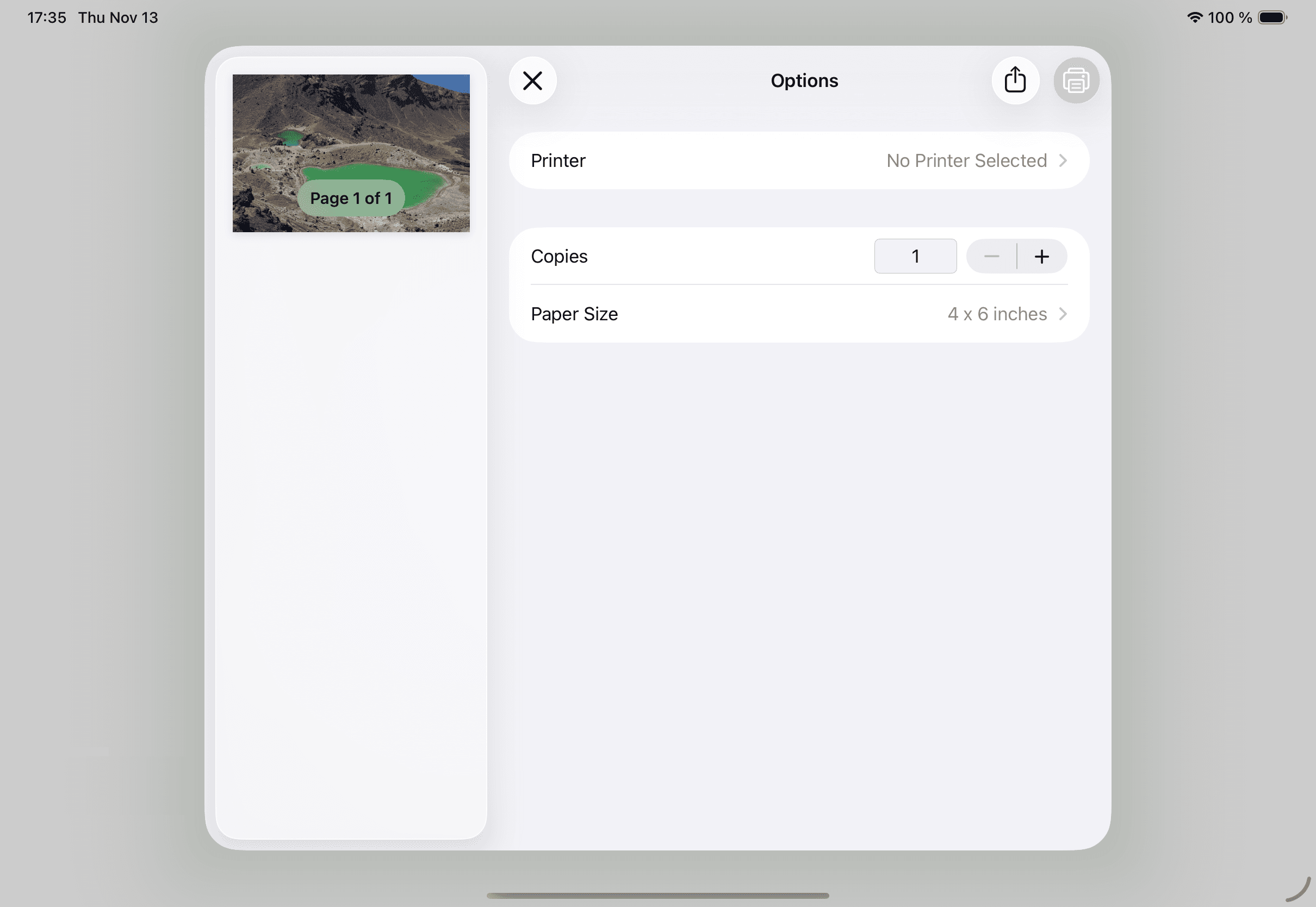Standard Printing Dialog on iPadOS